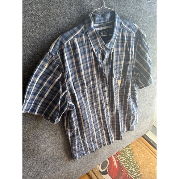 Carhartt Mens Loose Fit Plaid Short-Sleeve Button-Up Shirt 2XL Blue - Picture 4 of 8